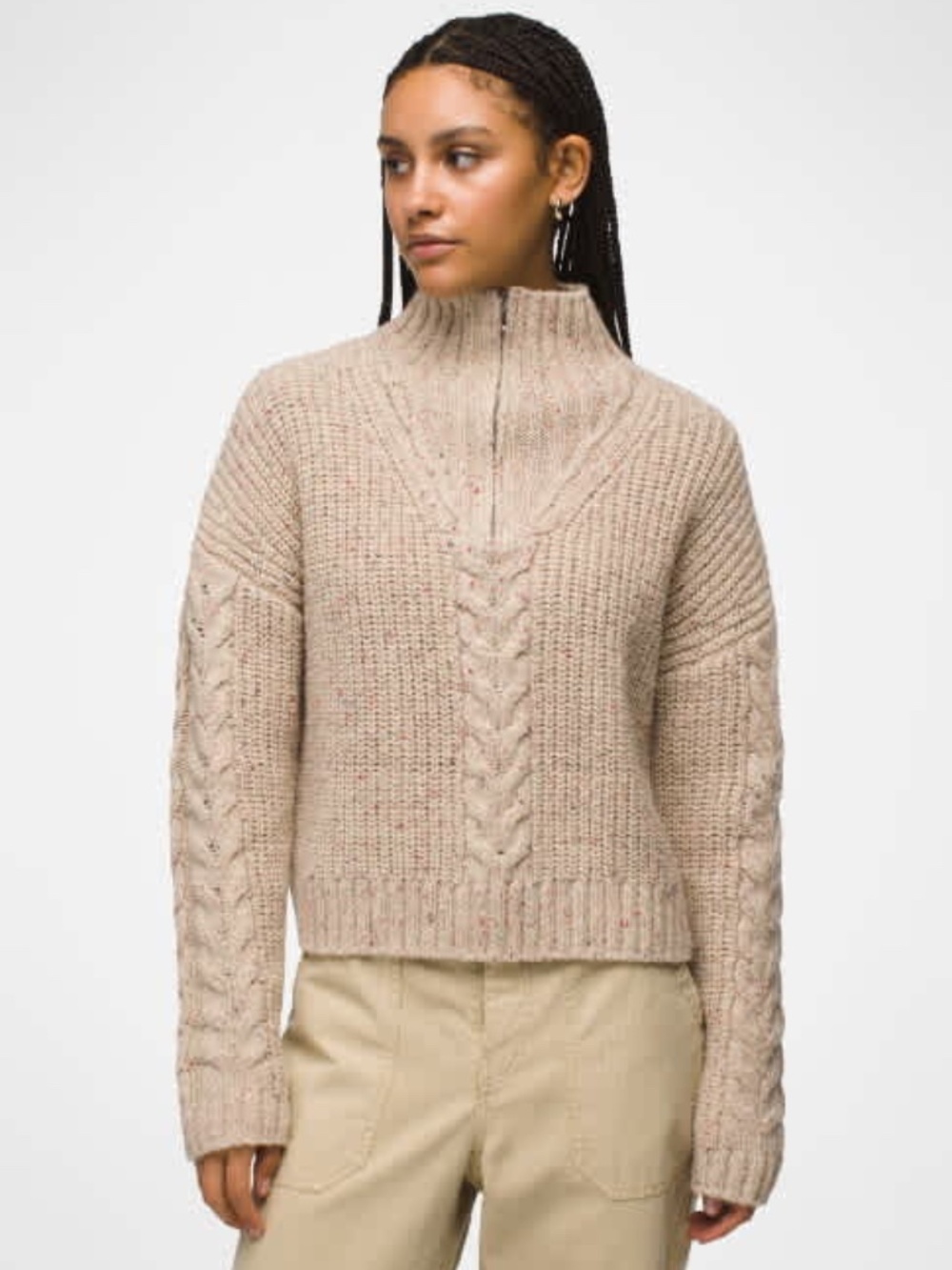 Prana 'Laurel Creek'Half Zip Cable Sweater Wool Blend Size S